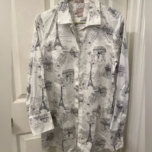 Chicos women’s White Paris Graphic Design Shirt size 0 - Picture 1 of 5